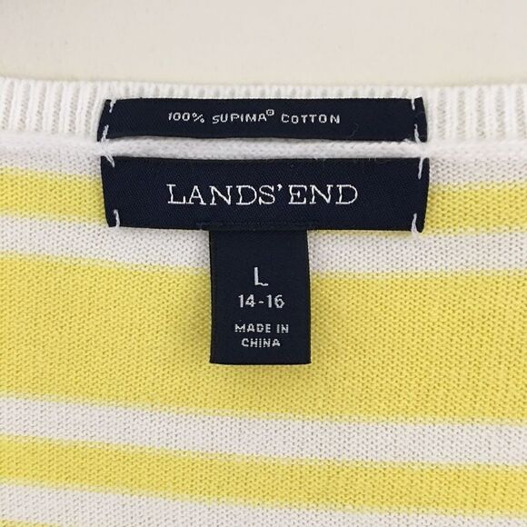 Lands’ End yellow & white stripe V-neck sweater L - Picture 3 of 5